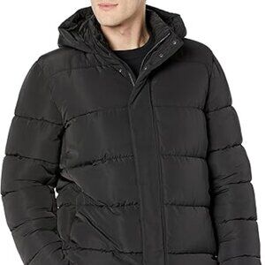Amazon Aware Men's XXL Puffer Jacket Washed Black Hooded Coat Warm Polyester
